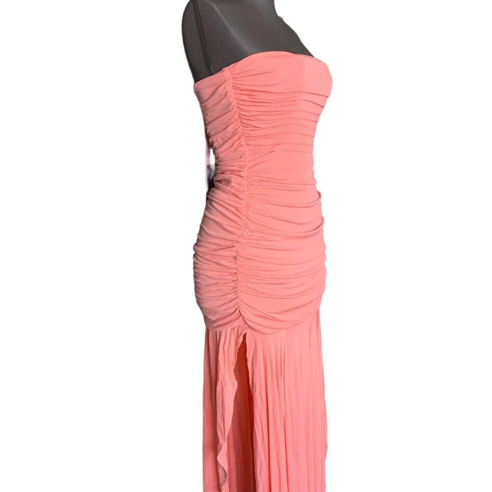 House of CB Ivana Apricot Gathered Asymmetric Strapless Midi Dress